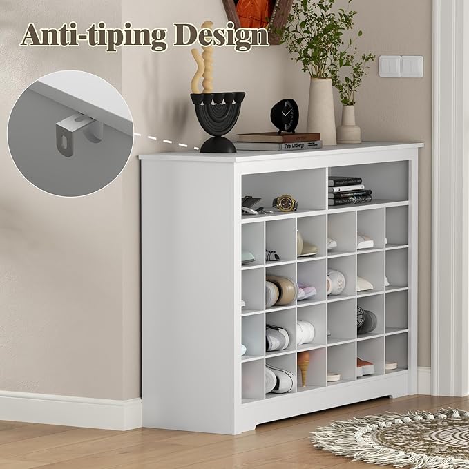 5-Tier Storage Cabinet for Entryway, Modern Shoe Rack with 26 Cubbies, Freestanding Shoe Organizer with 24 Pair Shoe Storage Cabinet for Hallway,Bedroom,Living Room(White-NeatNest