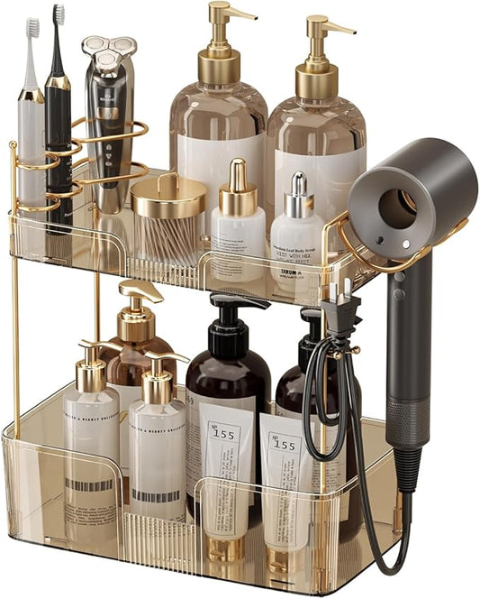 Bathroom Counter Organizer, Large Makeup Organizer Countertop, Shelf Storage, Vanity Tray, Easily Assemble for Bathroom Organizers and Storage, Undersink, Cabinet,2 Tiers Amber-NeatNest