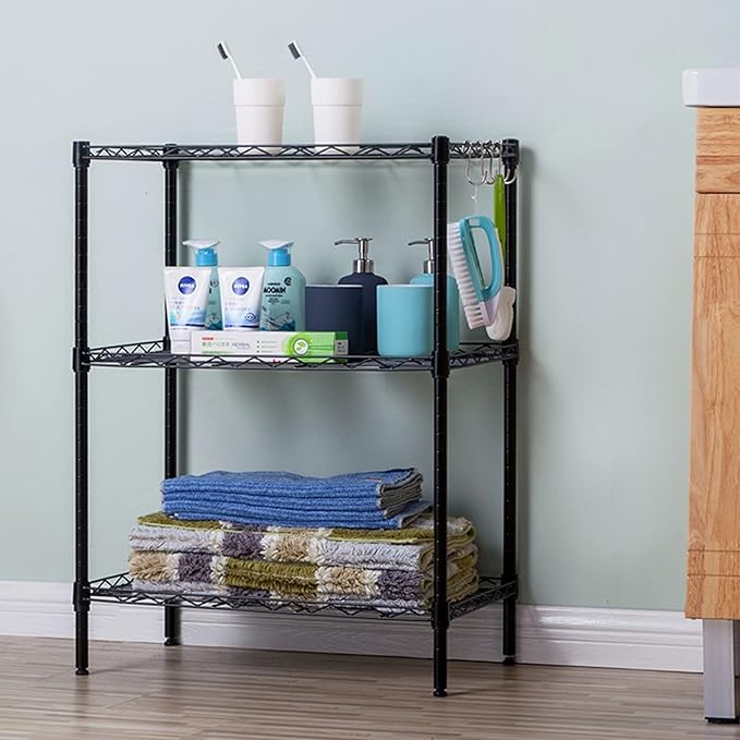 3 Tier Wire Shelving Unit, Adjustable Wire Rack, Metal Storage Shelves for Kitchen, Pantry, Laundry, Bathroom, Closet (13.5" D x 23" W x 31.5" H, Black)