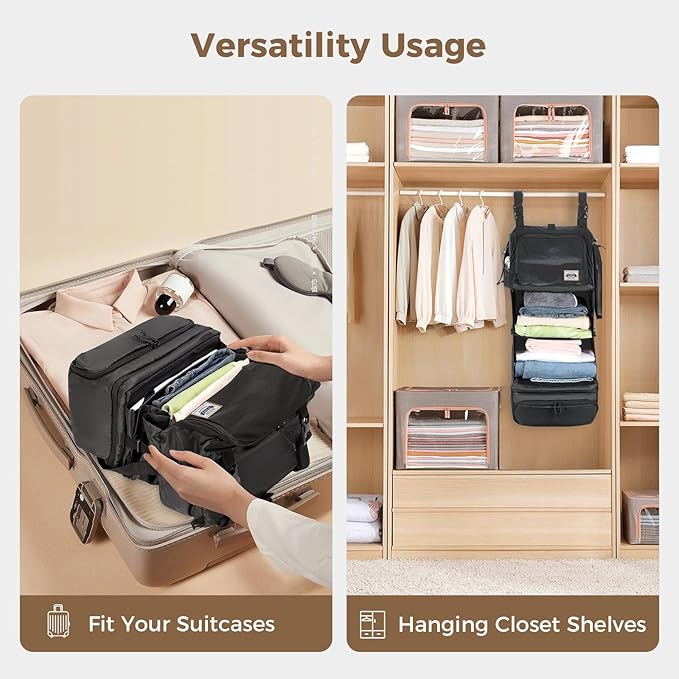 Hanging Packing Cubes for Travel – Portable Closet Organizer with Shoe Compartment, Compression Travel Shelves for 24–32 Inch Suitcases, Foldable Carry-On Packing System-NeatNest