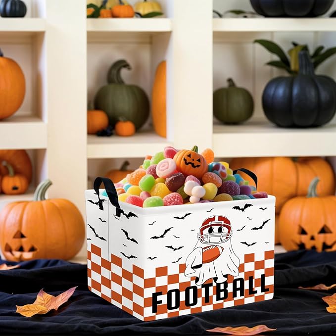 Halloween Basket Gift Cute Ghost Parties Decor Kid Trick or Treat Basket for Boys and Girls Rectangular Storage Bin Box (Football Bat)-NeatNest