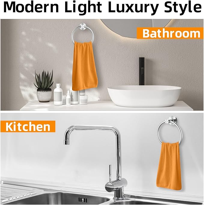 Brushed Silver Towel Ring 2Pack, SUS304 Stainless Steel Hand Towel Holder for Bathroom Kitchen, Modern Style Towel Hanger, Thicken Ring Towel Holder, Towel Rack Round Wall Mounted (2, Brushed Silver)-NeatNest