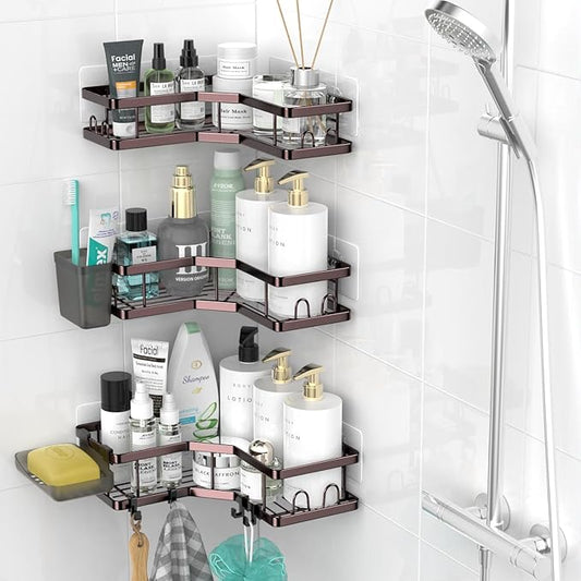 Corner Shower Caddy Organizer Shelf: Adhesive No Drilling Shower Rack Bathtub Shelves - 3Pack Rustproof Bathroom Shower Shelf-NeatNest