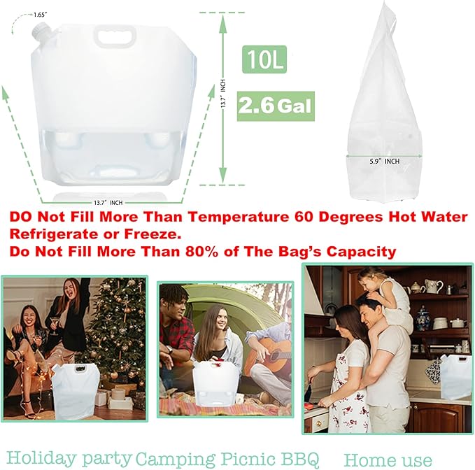 21 Gallons (8 pcs, 2.6 Gallons Each), Water Storage Containers, Foldable Water Bag, BPA-Free, Premium Collapsible Water Jug, and Water Containers, for Camping, Hiking, Emergency Water Storage