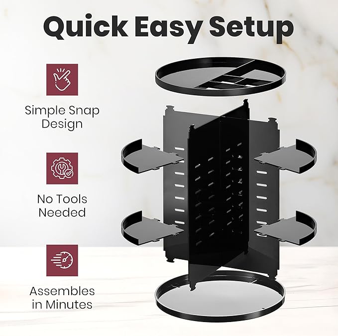360 Rotating Makeup Organizer - Adjustable Shelf Height and Fully Rotatable. The Perfect Cosmetic Organizer for Bedroom Dresser or Vanity Countertop. (Black)-NeatNest