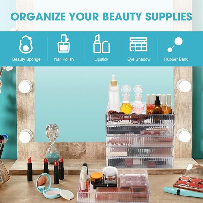 8 Pcs Clear Drawer Organizers Bins Stackable Makeup and Vanity Organizer Trays Clear Plastic Drawer Organizers Set for Office Desk Dividers(9.9 x 6.3 x 1.8 Inches)