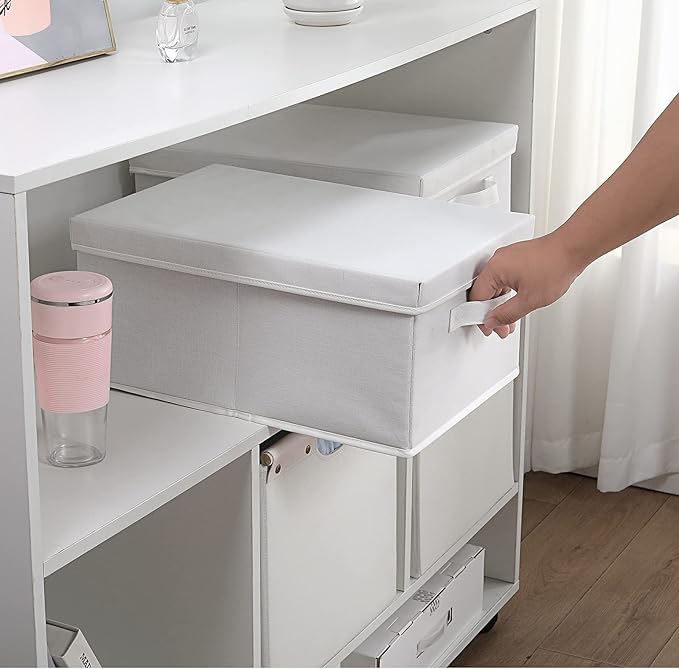 HOONEX Storage Bins with Lids for Organizing, Pack of 2, Storage Boxes with 2 Carrying Handles and Sturdy Heavy Cardboard, 16.5" L x 11.8" W x 7.5" H for Shoes, Books, Clothes, Nursery, White-NeatNest