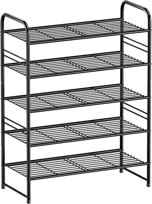 5-Tier 27” Wide Shoe Rack for Closet, Metal Stackable Shoe Shelf Organizer, Holds 18 Pairs Large Capacity, Black-NeatNest