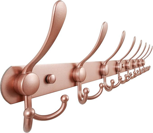 Dseap Coat Rack Wall Mount - 29.5” Long 8-Tri-Hooks Heavy Duty Coat Hanger Rail Wall Hooks for Hanging Coats Hats Clothing Clothes Purse Mudroom Entryway, Rose Gold-NeatNest