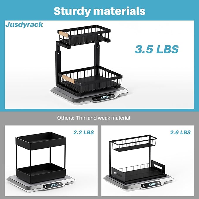 1 Packs 2 Tier Under Sink Organizers, Sliding Pull-Out Cabinet Storage Shelf, Metal Drawer for Kitchen, Bathroom, Pantry & Closet Organization Rack, Rust-Resistant,Black-NeatNest