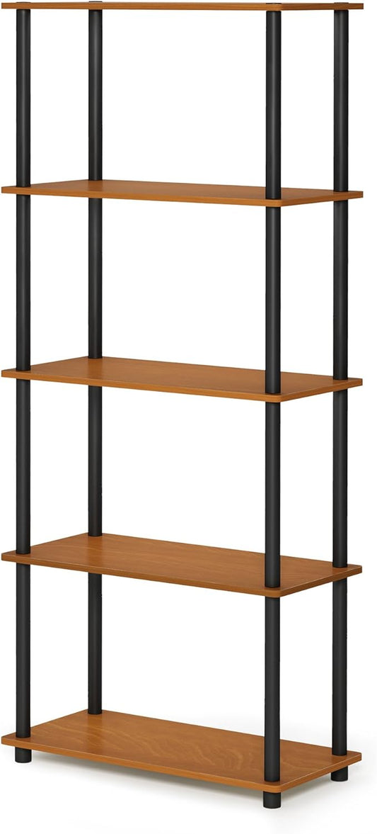 Furinno Turn-N-Tube 5-Tier Multipurpose Shelf / Display Rack / Storage Shelf / Bookshelf, Round Tubes, Light Cherry/Black-NeatNest