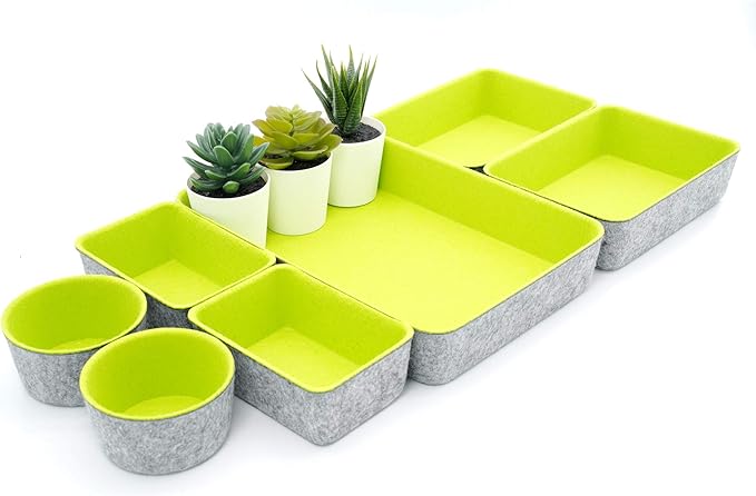 Welaxy Drawer organizers bins felt trays desk storage bins dividers small drawers for office supplies 7-piece Pack back to school college gift idea (Green)-NeatNest