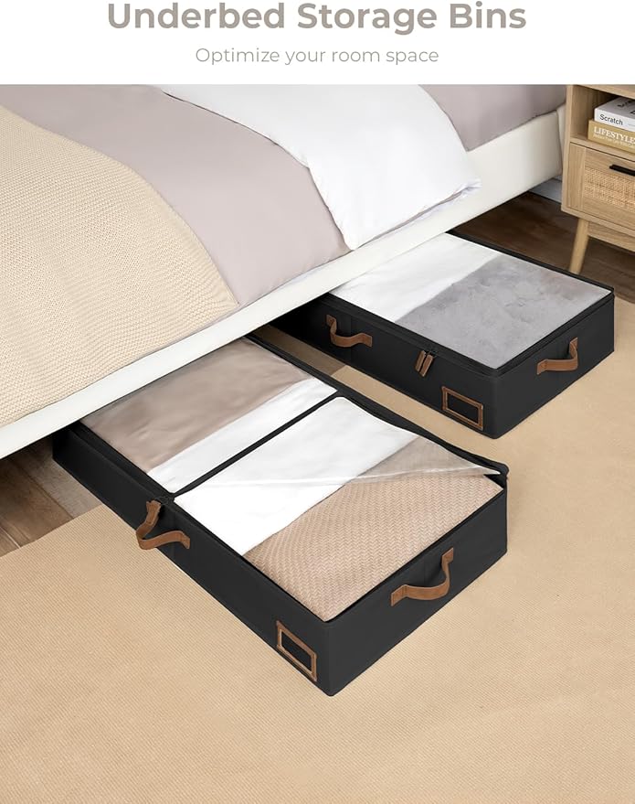 StorageWorks Large Under Bed Storage Containers with Handles and Label Holder, 2 Pack Ultra-thick Fabric Underbed Bins, Closet Organizer for Clothes, Blankets, Sweater-NeatNest