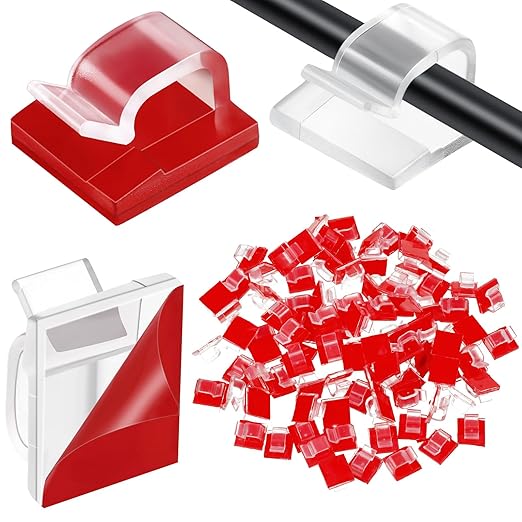 Blulu 100 Pcs Adhesive Cable Clips Bulk Wire Holder for Cord Organizer Clips Cable Management Outdoor Light Hooks for Christmas Wall String Lights Fairy Lights-NeatNest