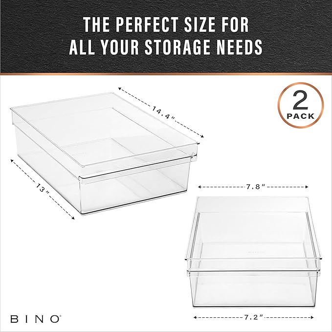 BINO | Plastic Storage Bins, Large | THE HANDLER COLLECTION | Multipurpose Organizer Bins | Kitchen Pantry Organizers and Storage | Clear Containers for Organizing Home | Freezer Organizer-NeatNest