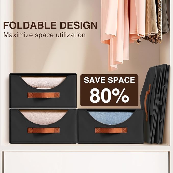 Closet Organizers and Storage - Large Stackable Storage Bins with Drawer, Fabric Bins for Organization, Collapsible Drawer Organizer Clothes for Bedroom, Living Room, 2 Pack, Black-NeatNest