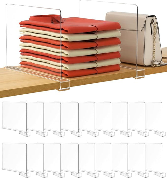 HBlife 18 Pack Clear Shelf Dividers, Vertical Purse Organizer for Closet Perfect for Sweater, Shirts, Handbags in Bedroom and Kitchen, Adjustable Acrylic Bookshelf for Organization-NeatNest