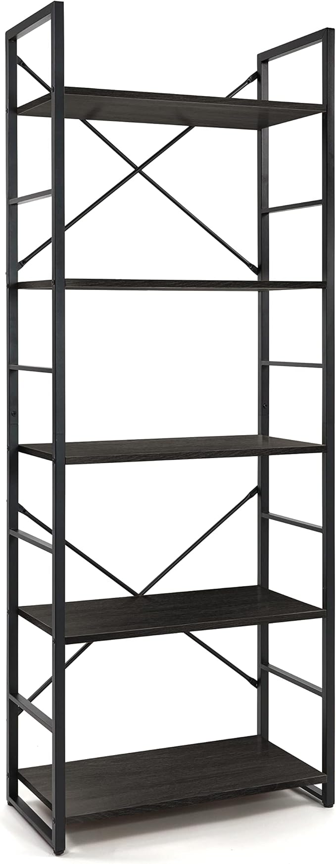 CAPHAUS 5 Tier Bookshelf, 24 Inch Width Free Standing Shelf, Bookcase Shelf Storage Organizer, Industrial Book Shelves for Home Office, Living Room, Kitchen, Black Vintage Shelves & Metal Frame-NeatNest
