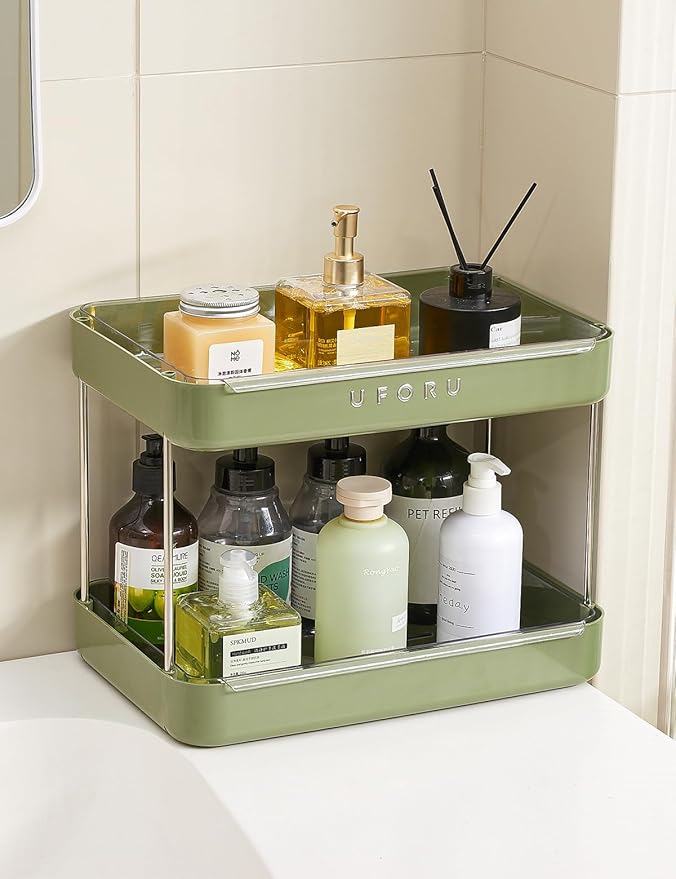 Countertop Coffee Station Organizer | 2-Tier Whisky Glass Tray, Mug Drying Shelf with Removable Drain Tray - Easy to Install, Clean - Spice Rack for Kitchen, Bathroom Counter Organzier-NeatNest