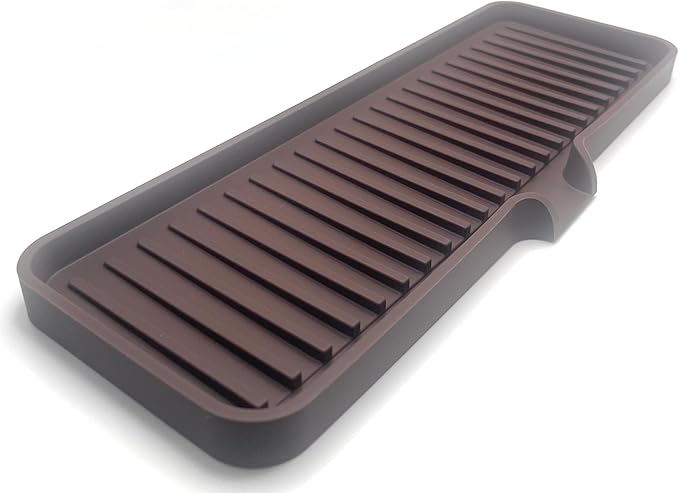 Happitasa Silicone Soap Dish Tray and Sponge Holder with Drain Chute | Bathroom and Kitchen Sink Organizer Caddy (Dark Chocolate, 12"x4", 7.4 Ounces)-NeatNest