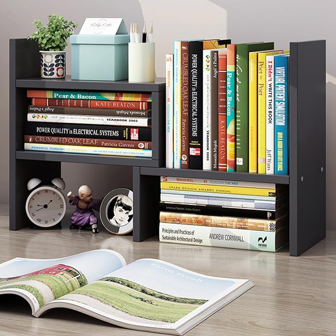 ShellKingdom Desk Shelf Organizer, Desktop Shelves, Adjustable Desktop Corner Shelf, Bookshelf Storage Rack and Cubicle Decor for Desk, Tabletop, School, Office, Dorm Desk Organizer - Black-NeatNest