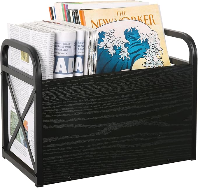 YINMIT Magazine Holder, Magazine Rack Floor, Magazine Storage Basket, Folder Organizer Bin for Books, Newspapers, Tablets (Black)-NeatNest