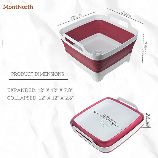 Collapsible Wash Basin 9L, Foldable Dish Tub with Drain Plug, Portable Collapsible Dish Basin, Camping Sink for Washing Dishes, Laundry & Kitchen Use (Viva Magenta)-NeatNest
