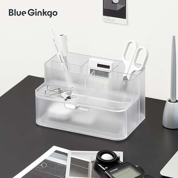 BLUE GINKGO Compact Desk Organizer – Small 5-Compartment, Half Drawer Storage – Pen Holder, Stationery Organizer for Desktop, Vanity, Shelf (Made in Korea, Transperent)-NeatNest