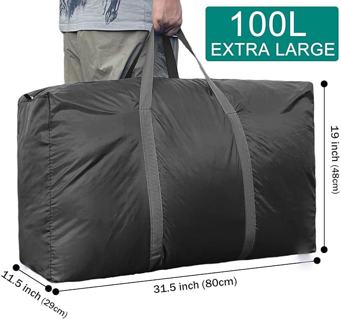100L Extra Large Storage Bags, Big Moving Bags with Strong Zippers & Carrying Handles, Packing Bags for Moving, Storage, Travel and Camping, Storage Totes For Space Saving (Black, 2 Pack)-NeatNest