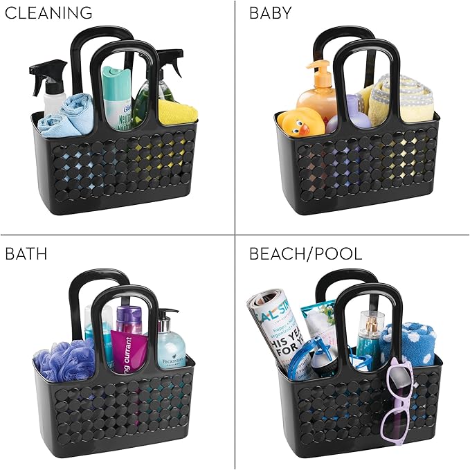 iDesign Portable Plastic Shower Tote Caddy with Handle for College Dorm or Bathroom - Black - Made in USA