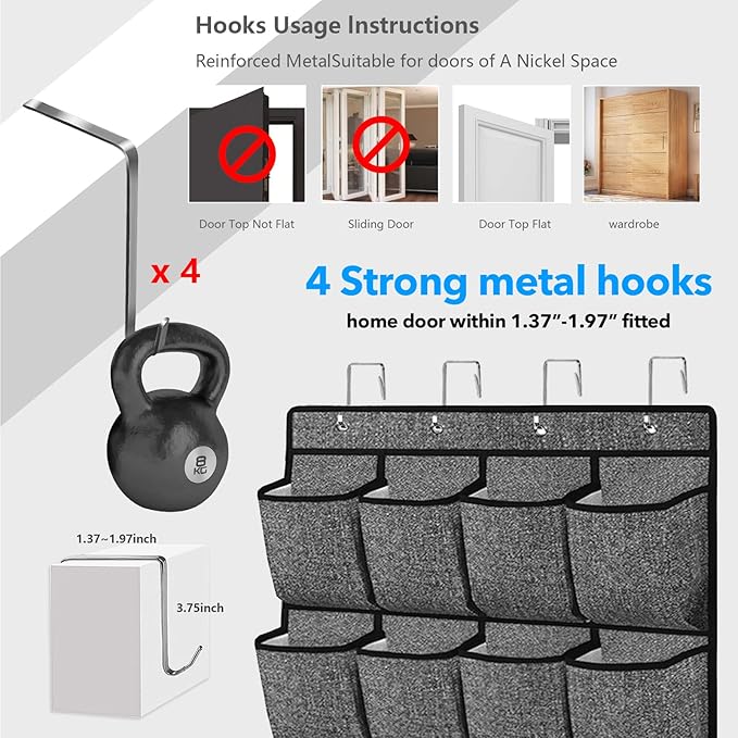 Over the Door Shoe Organizer,Hanging Shoe Rack Organizer for Closet Door,48 Pockets Shoe Storage Holder Zapateras Organizer for Kids Shoes,Flip Flops,Underwear,Socks,Cruise Essentials,Black,Set of 2-NeatNest