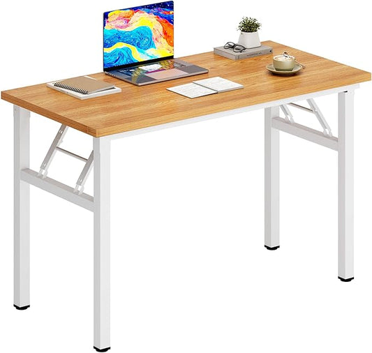 DlandHome Folding Desk - 31.5 Inch Small Computer Desk for Home Office - Folding Table Writing Table for Small Spaces - No Assembly Required - Teak & White Frame-NeatNest
