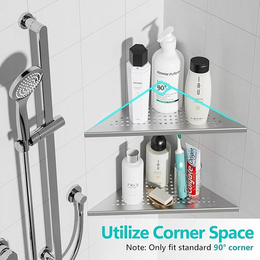 Corner Shower Shelves, 10” Recessed Tile Shower Shelf Brushed Nickel, 304 Stainless Steel Grout in Corner Tile Bathroom Shelves, No Drilling, 2 Pack-NeatNest