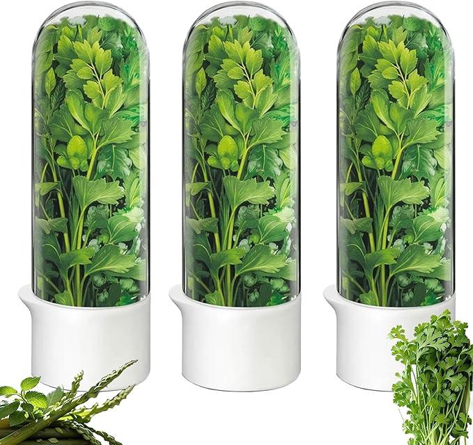 Herb Saver for Refrigerator, Cilantro Container for Fridge, Fresh Herbs Lettuce Keeper for Refrigerator Parsley Mint Leaves Fresh Herb Keeper, Refrigerato Storage for Fresh for 2-3 Weeks (3PCS)