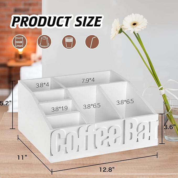 Coffee Bar Organizer for Accessories, Wood Station for Countertop, Farmhouse Pod Holders, White Condiment Organizer for Decor-NeatNest