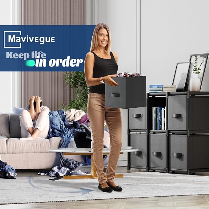 Mavivegue 6 Cube Storage Organizer, Closet Organizers and Storage, Cube Storage Shelf, Easy to Assemble with Storage Drawers, DIY Closet Cube Organizer for Living Room, Bedroom, Dorm Room-Black