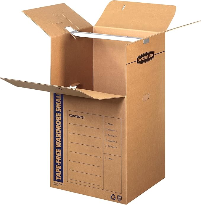 Bankers Box Short Wardrobe Box 3 Pack, Tape-Free Design, 20-in x 20-in x 34-in (7710401)-NeatNest