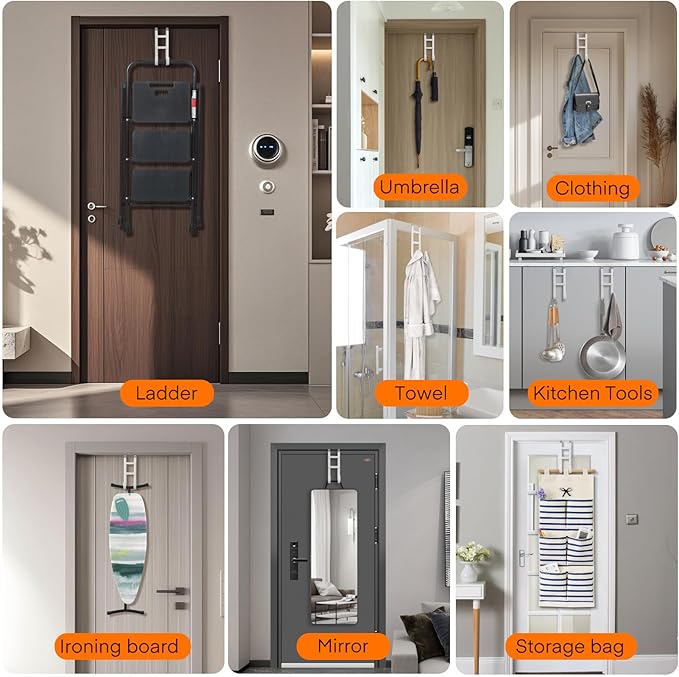 FYY Over The Door Hooks - 2 Pack Heavy Duty Dual-Hook Organizer Hanger with Non-Slip Rubber for Towels, Clothes, Hats & Bags Use in Bathroom, Bedroom, Kitchen - Fits Interior Doors Up to 1.6" White-NeatNest
