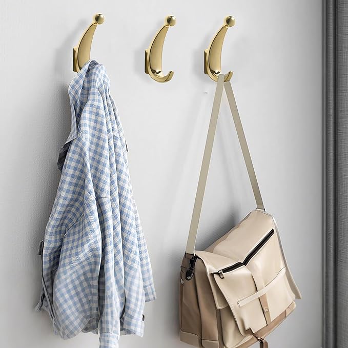 2 Pack Bathroom Towel Hooks, Screw in Metal Robe & Coat Hooks for Wall(Gold)