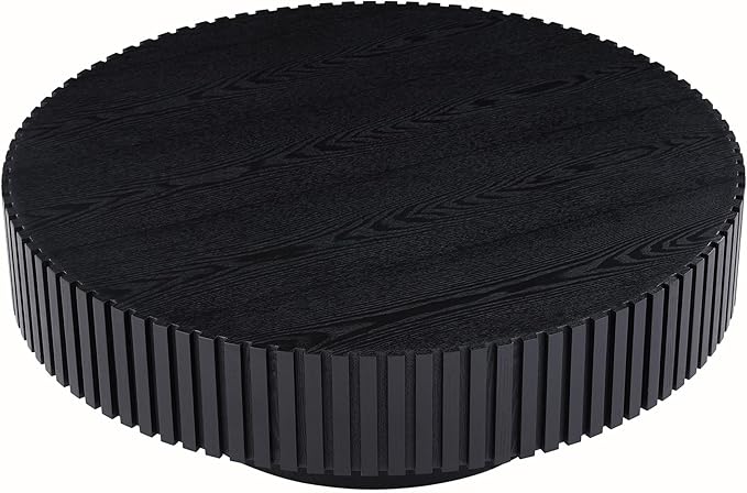 kevinplus 39.37'' Black Round Coffee Table for Living Room, Modern Wood Contemporary Circle Fluted Drum Style, Easy Assembly, Black (ø39.37'' x 13.42'')