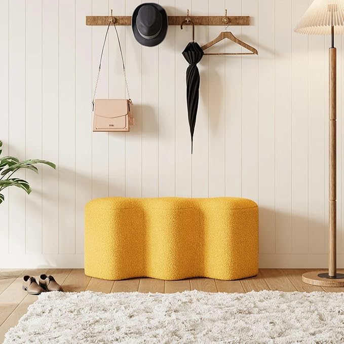 LOVEDIMA Modern Yellow Entryway Bench Boucle Upholstered Ottoman End of Bed Bench