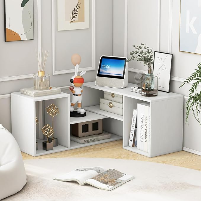 Giantex Bookshelf TV Stand for TVs up to 55", 2 Pieces Free-Combination Entertainment Center with Storage Cubes, Modern Media TV Console Table, Open Storage Bookcase for Living Room, Bedroom (White)-NeatNest
