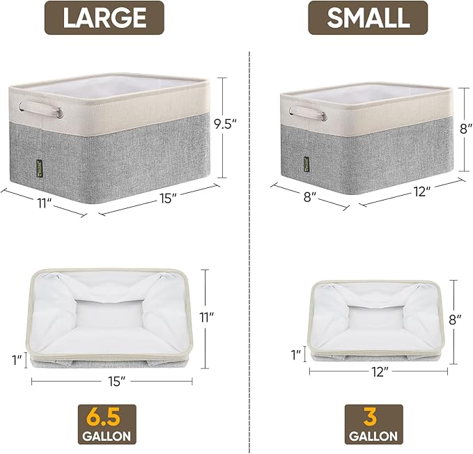 BALEINE 1 Pack Fabric Storage Bins for Shelves, Linen Storage Baskets for Organizing, Decorative Closet Bins for Clothes, Home (Grey, 15''x11''x9.5'')-NeatNest