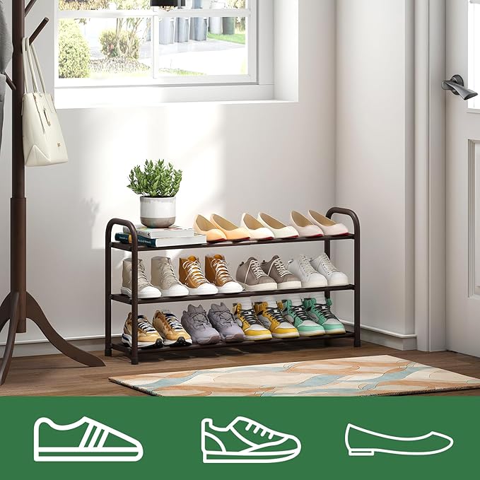 Expandable Shoe Rack for Closet, 3-Tier Shoe Organizer for Closet, Metal Adjustable Black Shoe Shelf Storage Organizer, Free Standing Shoe Rack for Entryway-NeatNest