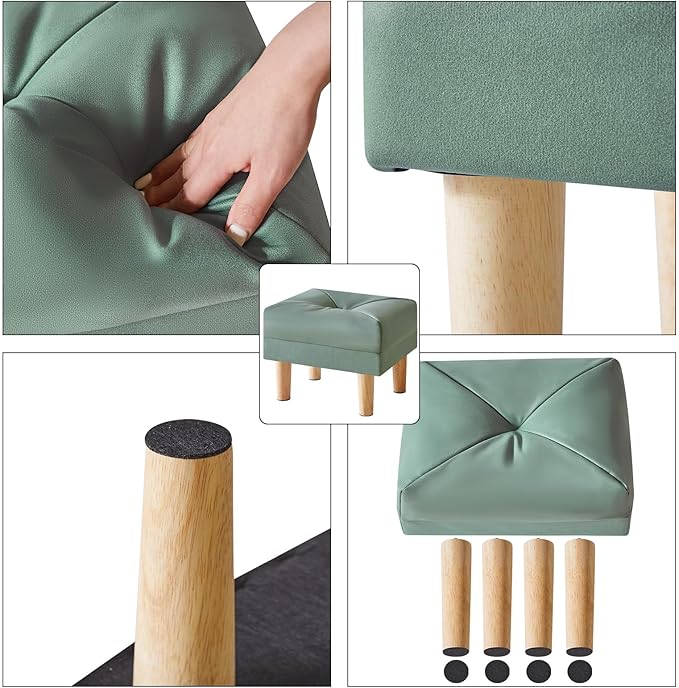 YMYNY Small Footstool Ottoman, Faux Leather Footrest with Sponge Padded Seat, Step Stool for Sofa, Bedroom, Living Room, Entryway, Modern Change Shoes Stool 15.75"D × 11.42"W×12.6"H Green UHBD040GR