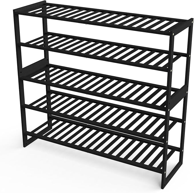 Shoe Rack Bamboo 5 Tier Shoe Organizer, Storage 20-25 Pairs for Closet Entryway, Stackable Large Tall Shoe Shelf Holder Stand Cubby for Door Hallway Bedroom Garage-NeatNest