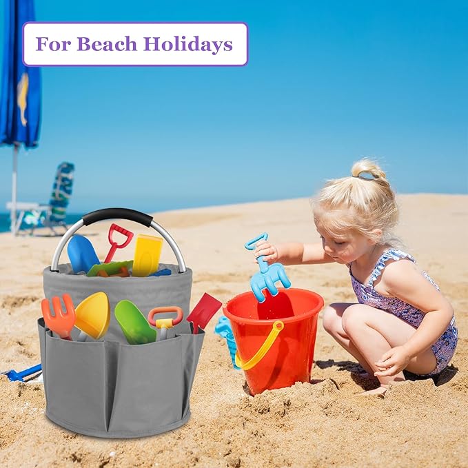 17L Collapsible Cleaning Caddy with Handle, Foldable Cleaning Supply Caddy, Bucket Tool Organizer in 600D Oxford Fabric, Multifunctional Storage Basket for Cleaning, Traveling, Dark Gray-NeatNest
