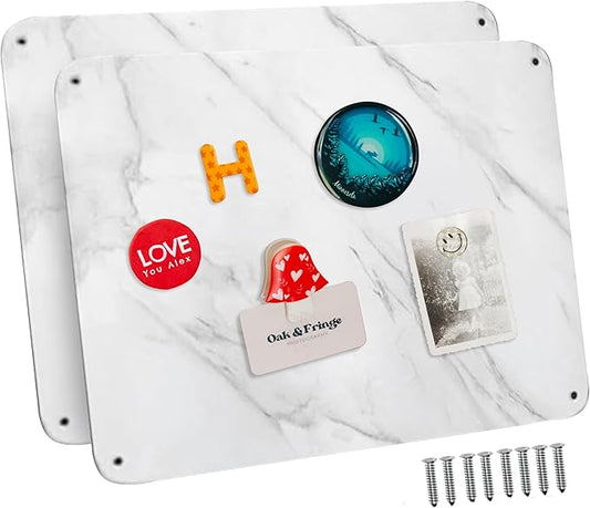 9 inches x 6.5 inches Stainless Steel Plate for Magnets, 3M Adhesive Back, Mounting Screws, Ideal for Magnetic Shelf, Spice Holders, Fridge Magnets. Mount Anywhere! (Carrara Marble, 2 Pack)