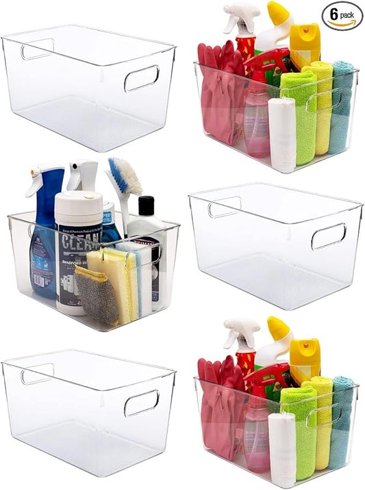 Clear Plastic Storage Bins, Perfect for Kitchen Organization or Pantry Organization and Storage, Laundry Room, Fridge, Freezer Organizer Plastic Storage Containers for Organizing, Cabinet Organizers-NeatNest