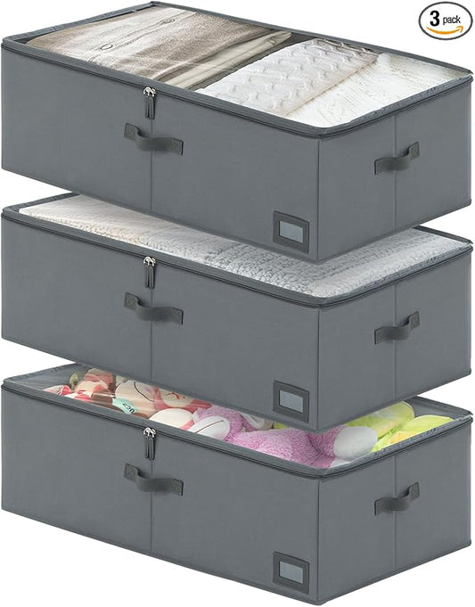 10-Inch Under Bed Organizer, Large Under Bed Storage Container, Underbed Storage Box for Seasonal Clothing, Sweaters, Shoes, Blankets, Wrapping Paper, Sheets & Toys, Yarn 33" L×17" W×10" H-NeatNest